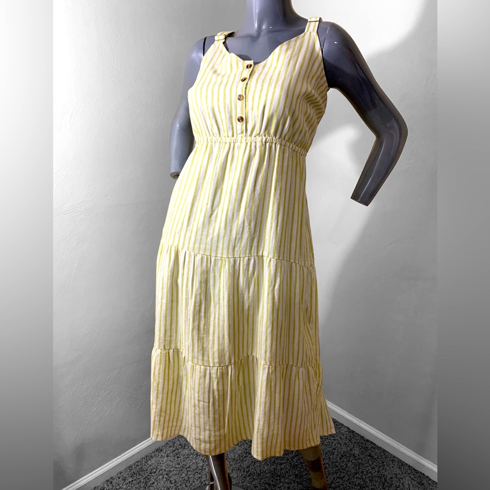NWOT Sonoma High Low MAXI Striped Peasant Boho Dress Linen Large